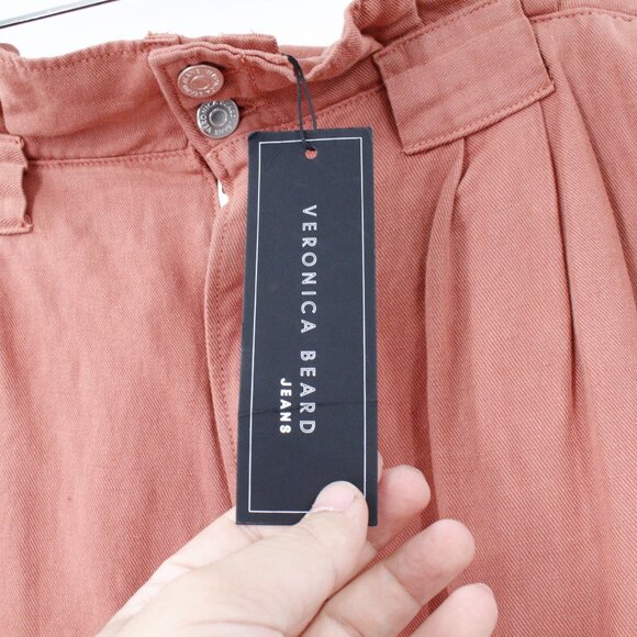 NWT Veronica Beard Pants Womens 10 Mocha Karter Linen Cotton High Rise Straight - Picture 5 of 16